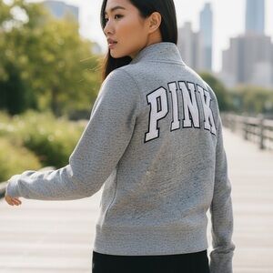 Victoria's Secret Gray Bomber Jacket with PINK Logo Size XS Cozy Core Capsule
